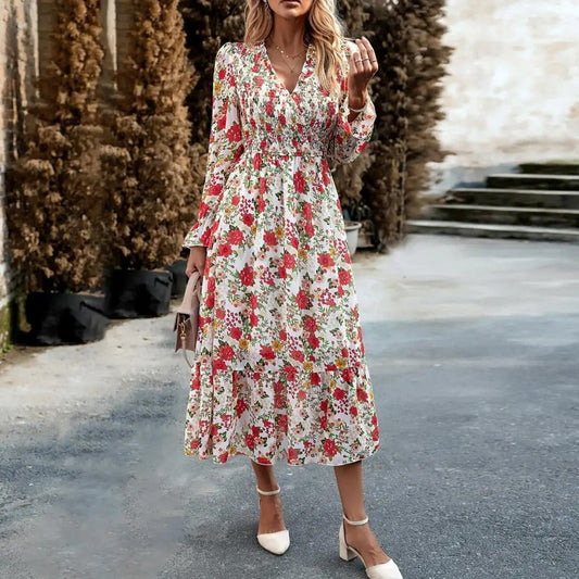 Savannah – V-Neck Floral Lantern Sleeve Dress